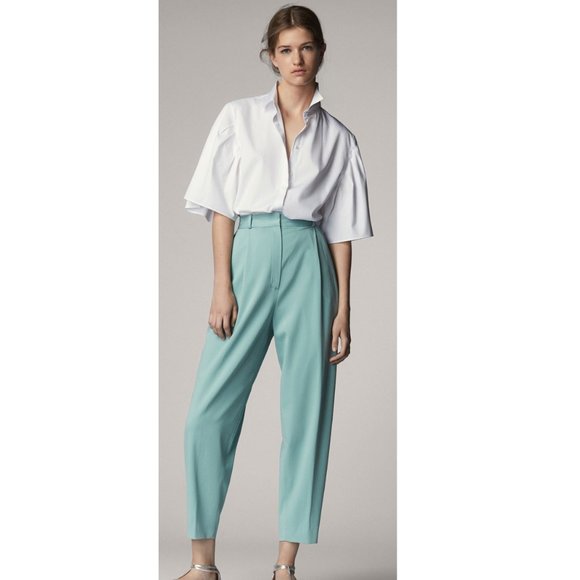 Massimo Dutti pleat front high rise teal trouser - Picture 1 of 6